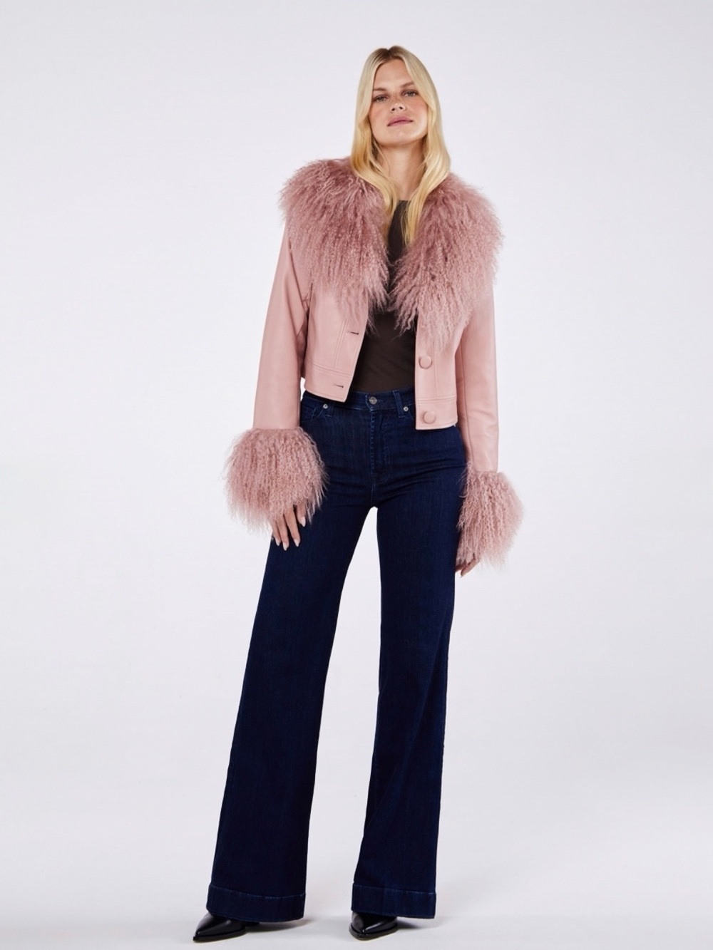 Charlotte Stone Dusty Pink Feather Trim Jacket. Size Medium